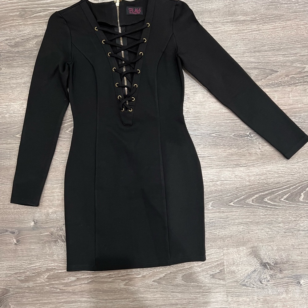 Hot Miami Styles Black Long Sleeve Bodycon Dress
